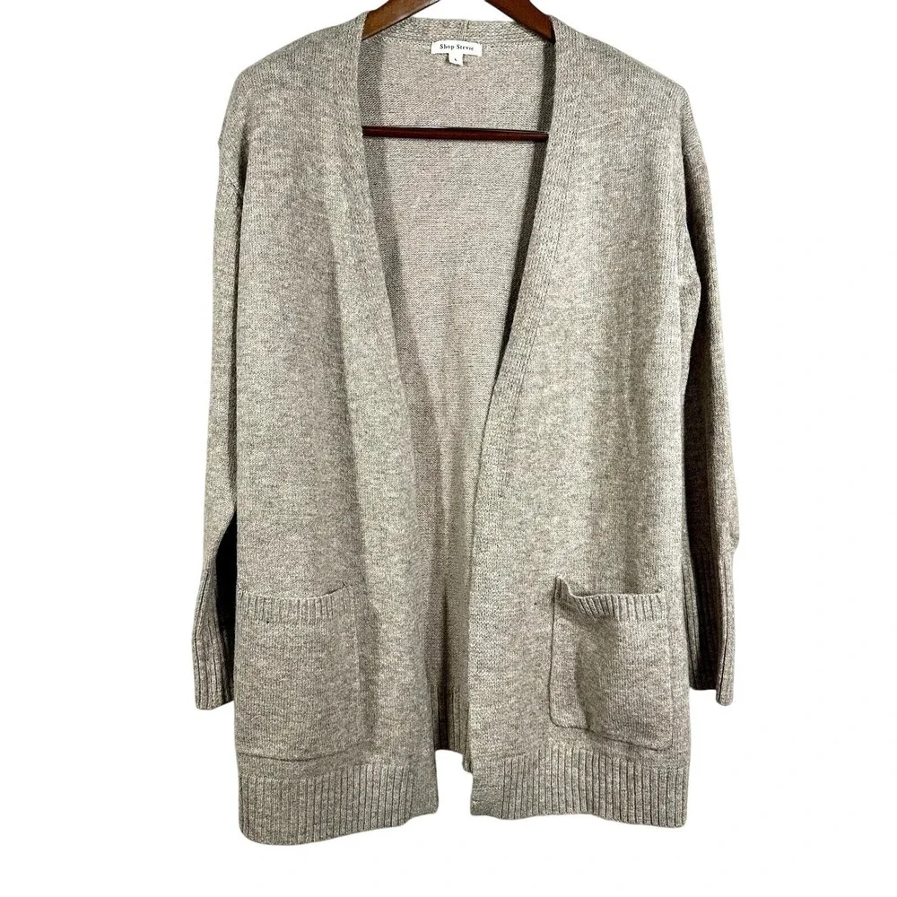 Shop Stevie Womens Oatmeal Heather Open Front Cardigan Sweater Large Pockets‎